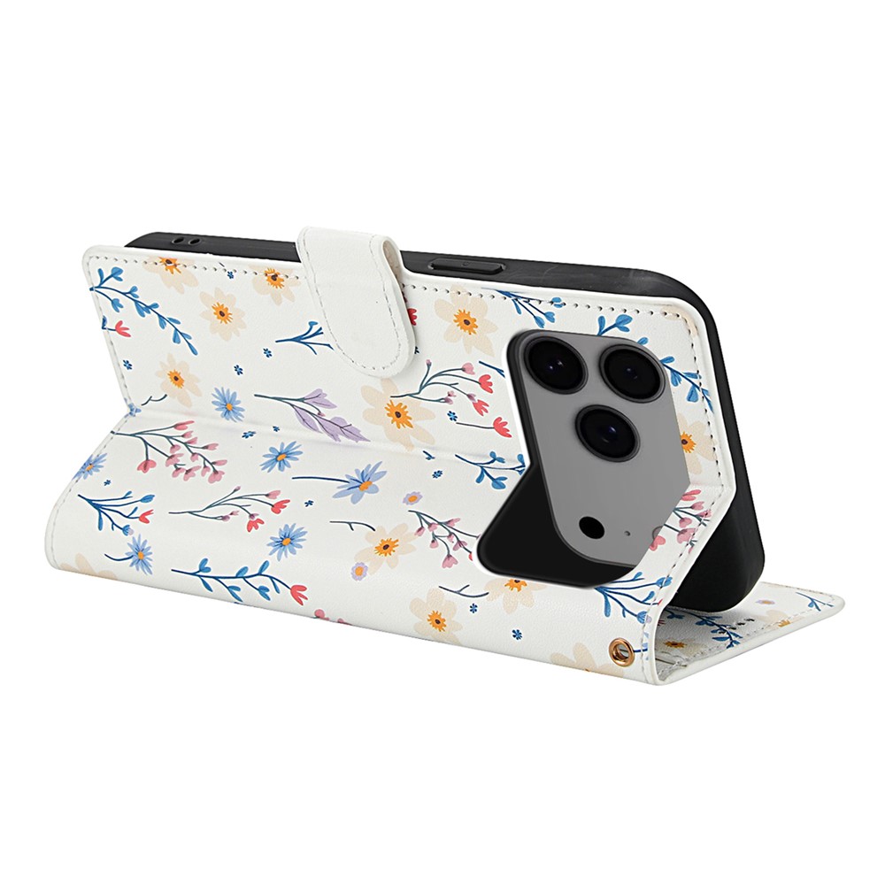  iPhone 17 Pro Fodral Rhombus Läder Blommor Vit - Teknikhallen.se