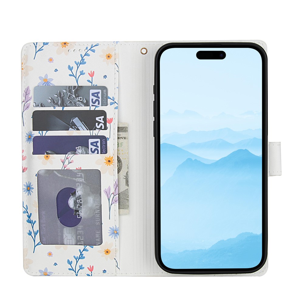  iPhone 16 Pro Max Fodral Rhombus Läder Blommor Vit - Teknikhallen.se