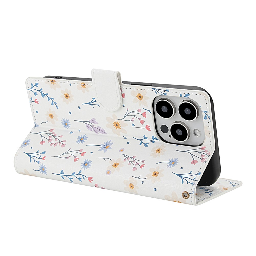  iPhone 16 Pro Max Fodral Rhombus Läder Blommor Vit - Teknikhallen.se