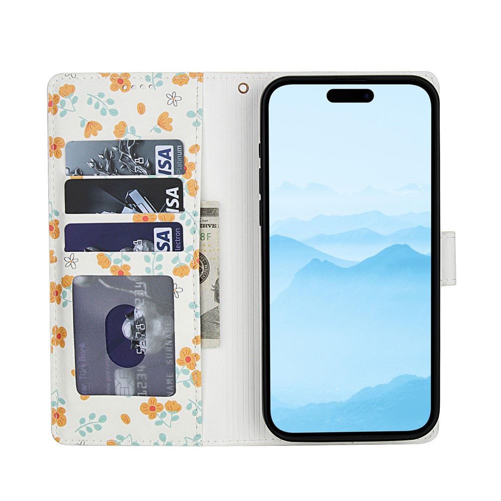  iPhone 16 Pro Max Fodral Rhombus Läder Blommor Vit - Teknikhallen.se