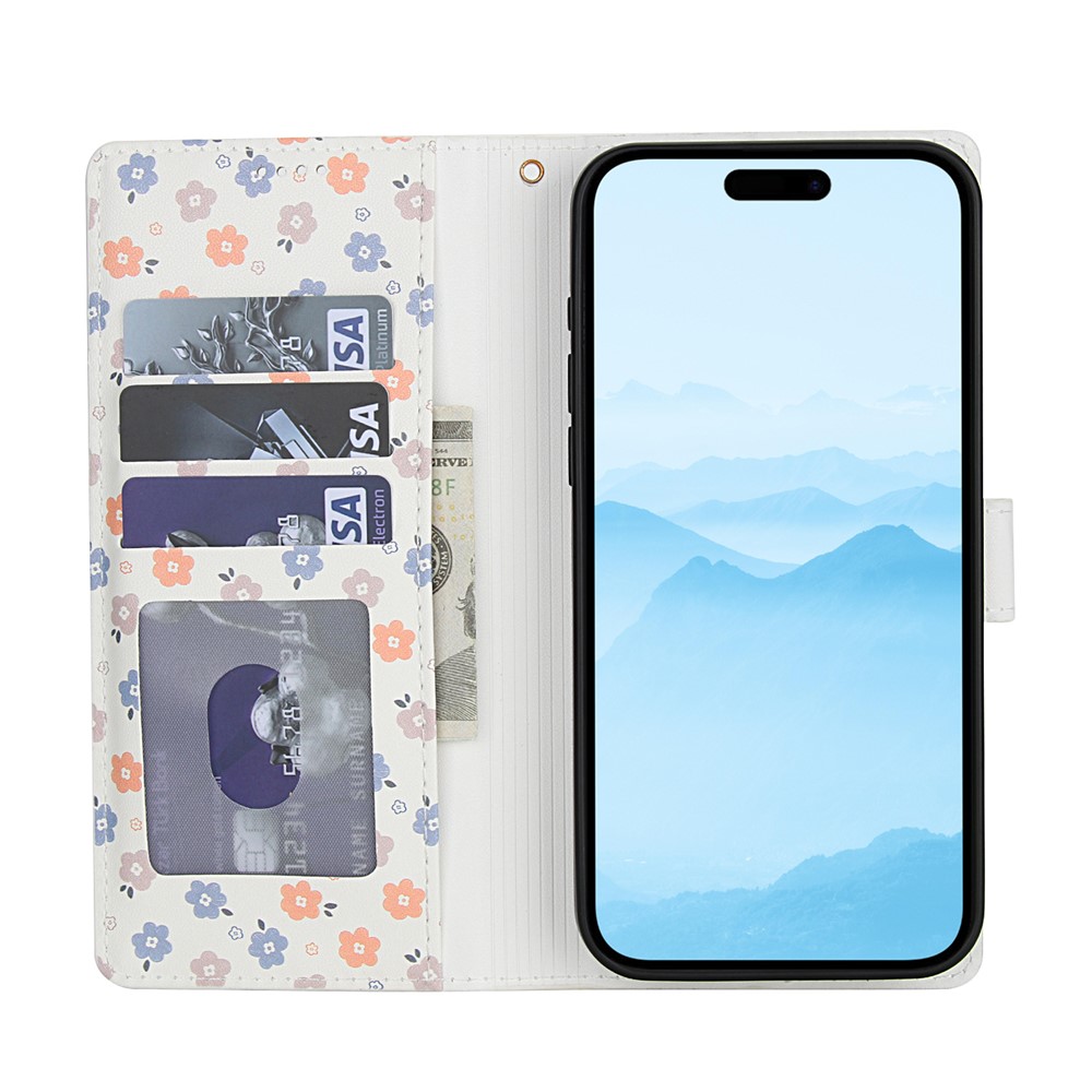  iPhone 16 Pro Max Fodral Rhombus Läder Blommor Vit - Teknikhallen.se