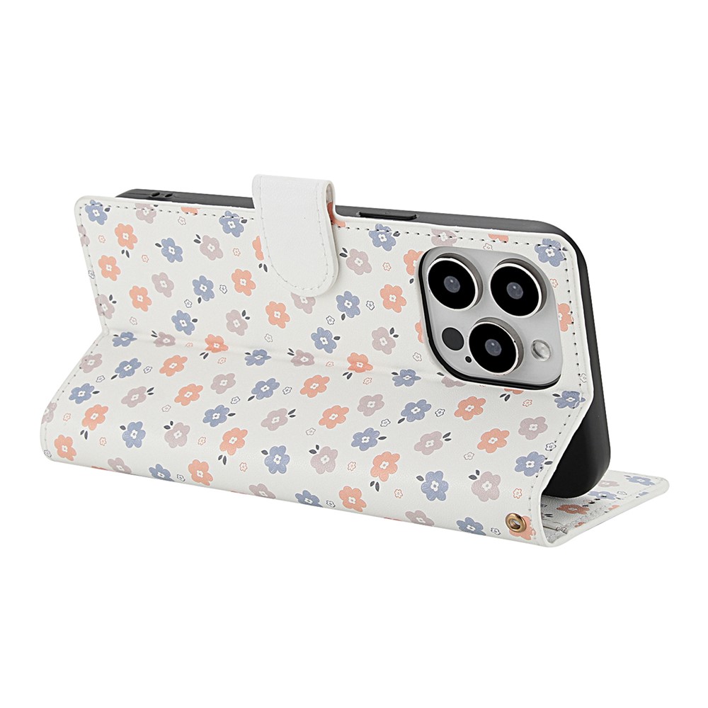  iPhone 16 Pro Max Fodral Rhombus Läder Blommor Vit - Teknikhallen.se