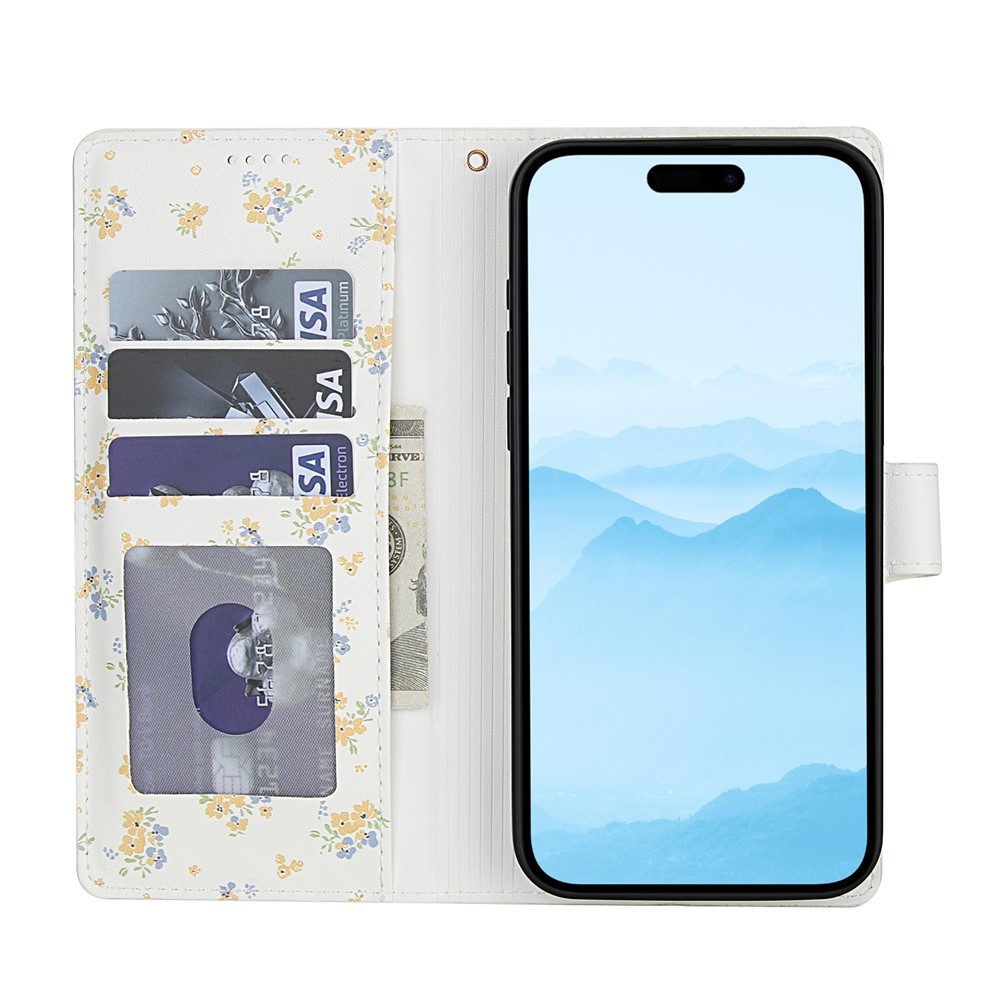  iPhone 16 Pro Max Fodral Rhombus Läder Blommor Vit - Teknikhallen.se