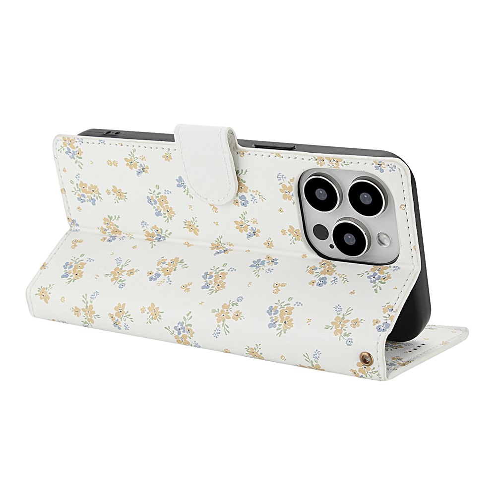  iPhone 16 Pro Max Fodral Rhombus Läder Blommor Vit - Teknikhallen.se