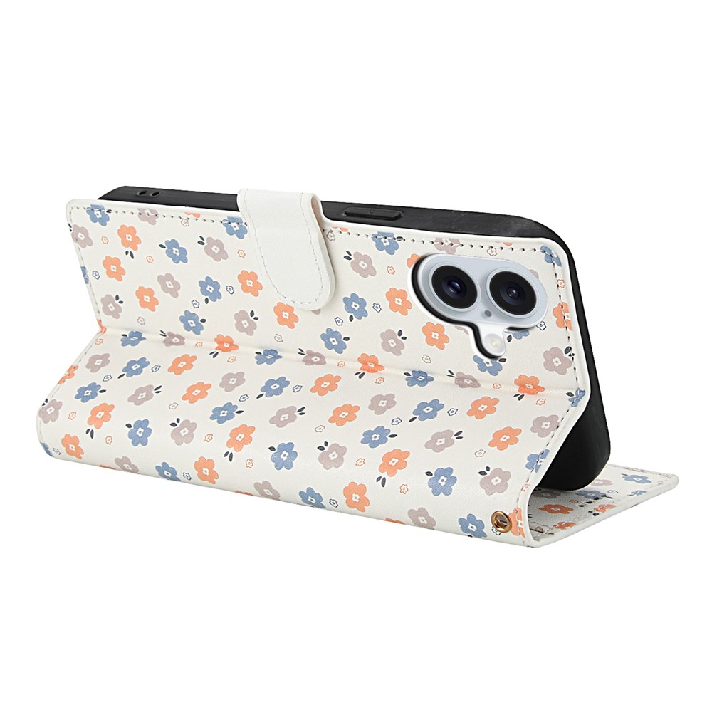  iPhone 16 Fodral Rhombus Läder Blommor Vit - Teknikhallen.se