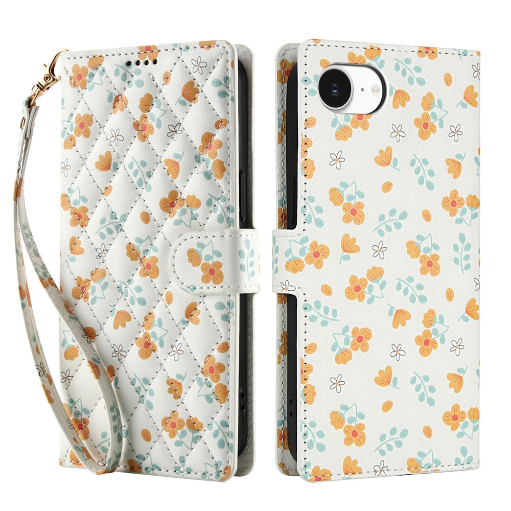  iPhone 16e Fodral Rhombus Läder Blommor Vit - Teknikhallen.se