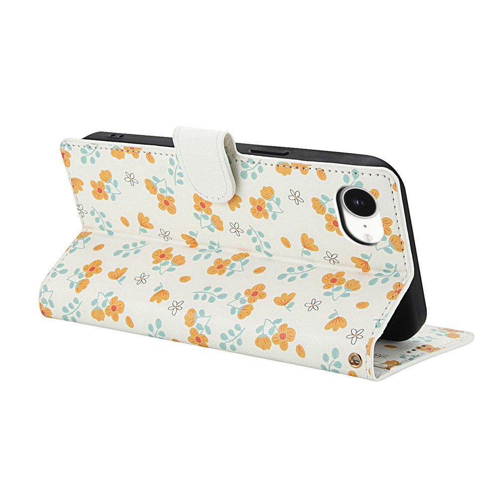  iPhone 16e Fodral Rhombus Läder Blommor Vit - Teknikhallen.se