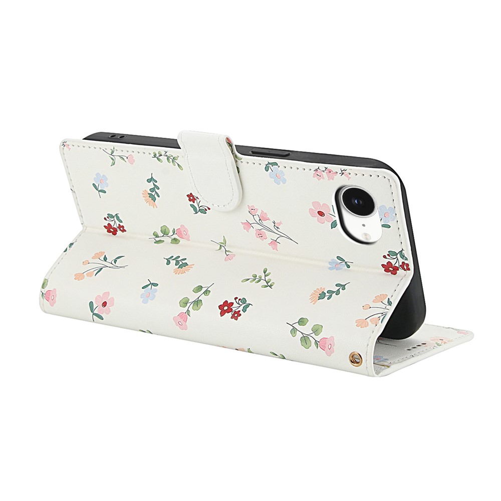  iPhone 16e Fodral Rhombus Läder Blommor Vit - Teknikhallen.se