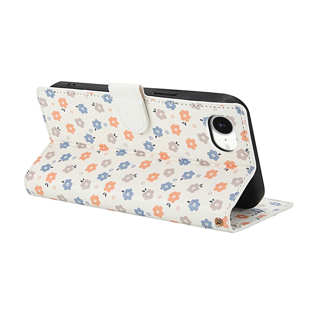  iPhone 16e Fodral Rhombus Läder Blommor Vit - Teknikhallen.se