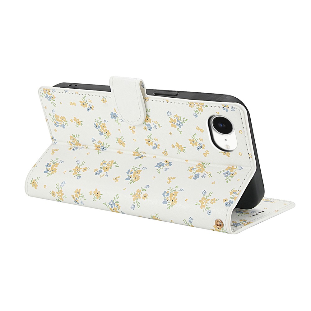  iPhone 16e Fodral Rhombus Läder Blommor Vit - Teknikhallen.se