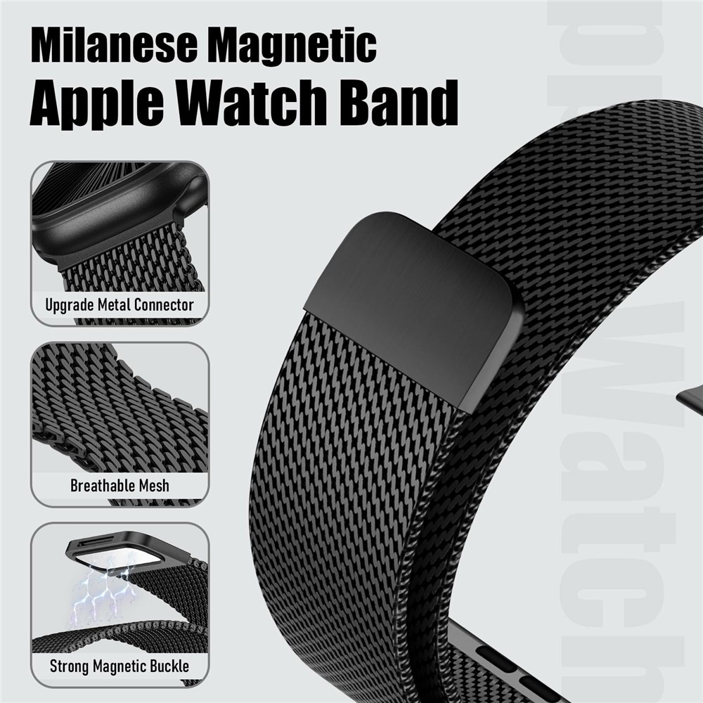  Apple Watch 38/40/41/42 mm Armband Milanese Svart - Teknikhallen.se