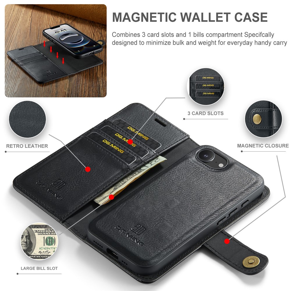 DG.MING DG.MING iPhone 16e 2in1 Magnet Fodral / Skal Svart - Teknikhallen.se