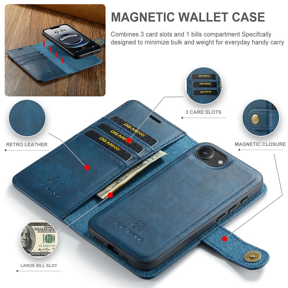 DG.MING DG.MING iPhone 16e 2in1 Magnet Fodral / Skal Blå - Teknikhallen.se