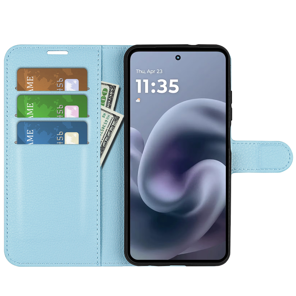  Motorola Moto G86 5G Fodral Litchi Läder Blå - Teknikhallen.se