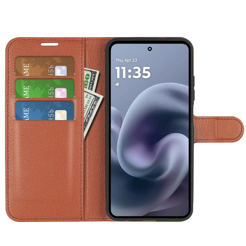  Motorola Moto G86 5G Fodral Litchi Läder Brun - Teknikhallen.se