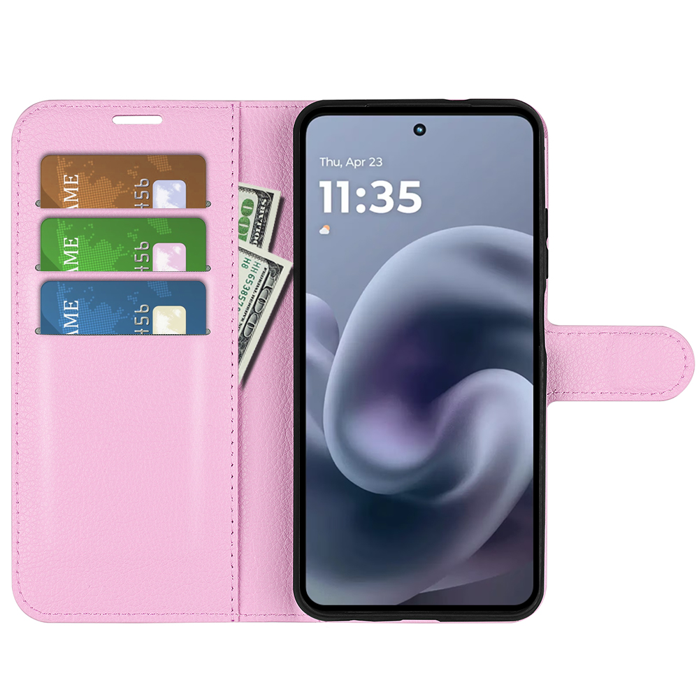  Motorola Moto G86 5G Fodral Litchi Läder Ljus Rosa - Teknikhallen.se