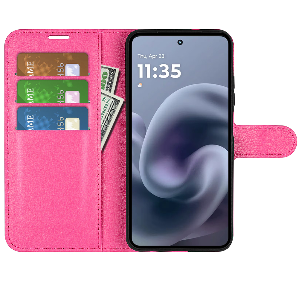  Motorola Moto G86 5G Fodral Litchi Läder Rosa - Teknikhallen.se