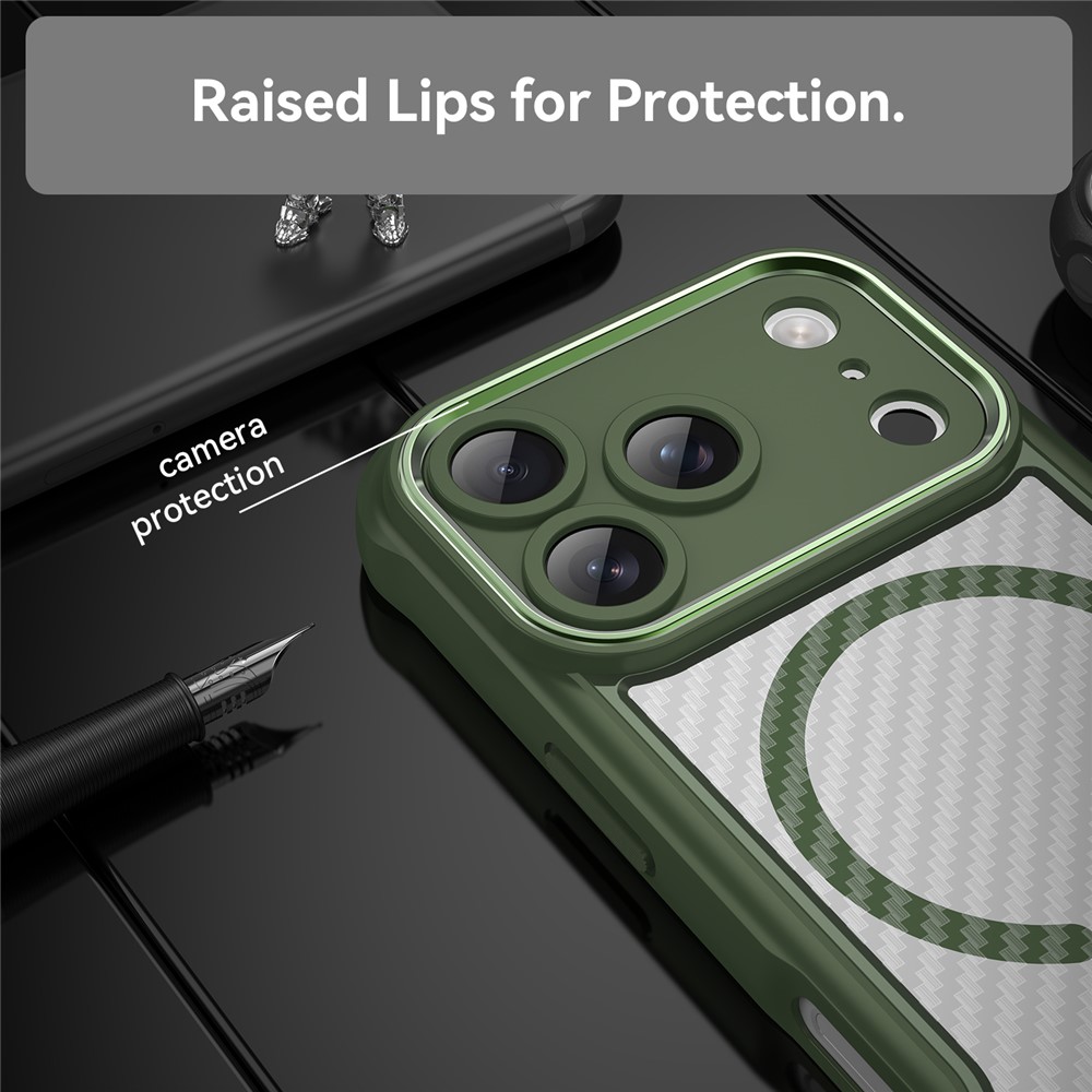  iPhone 17 Pro Skal MagSafe Kolfiber Textur Grön - Teknikhallen.se