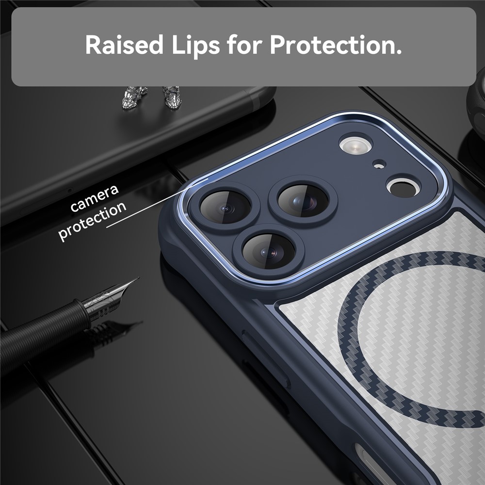  iPhone 17 Pro Skal MagSafe Kolfiber Textur Blå - Teknikhallen.se
