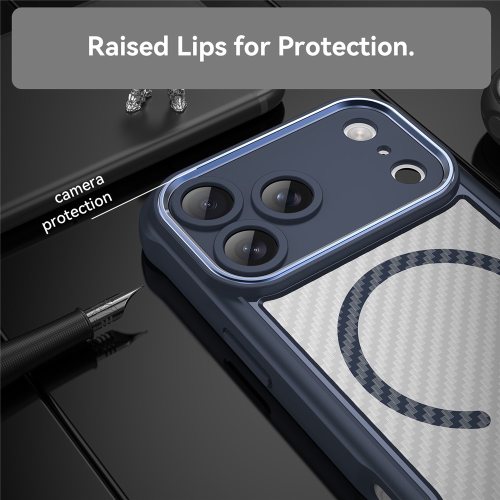  iPhone 17 Pro Max Skal MagSafe Kolfiber Textur Blå - Teknikhallen.se