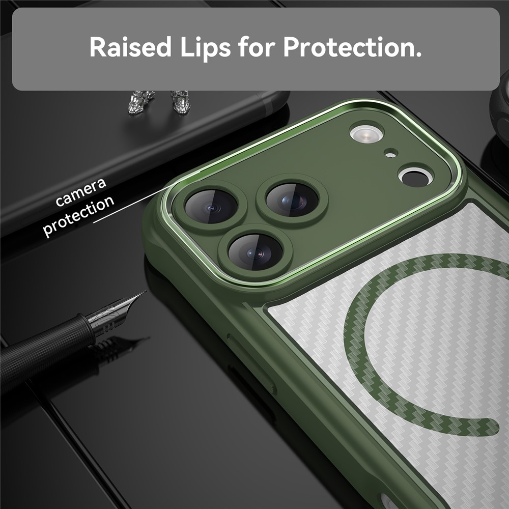  iPhone 17 Pro Max Skal MagSafe Kolfiber Textur Grön - Teknikhallen.se