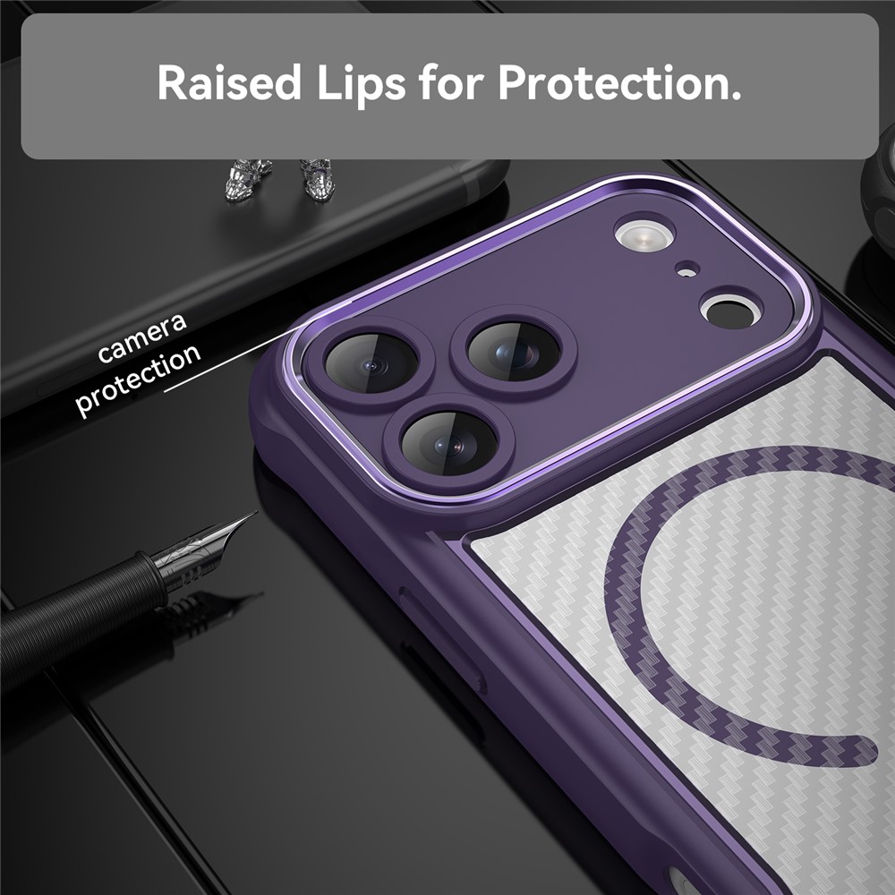  iPhone 17 Pro Max Skal MagSafe Kolfiber Textur Lila - Teknikhallen.se
