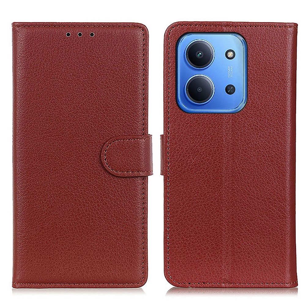  Xiaomi Redmi 15C Fodral Litchi Läder Brun - Teknikhallen.se