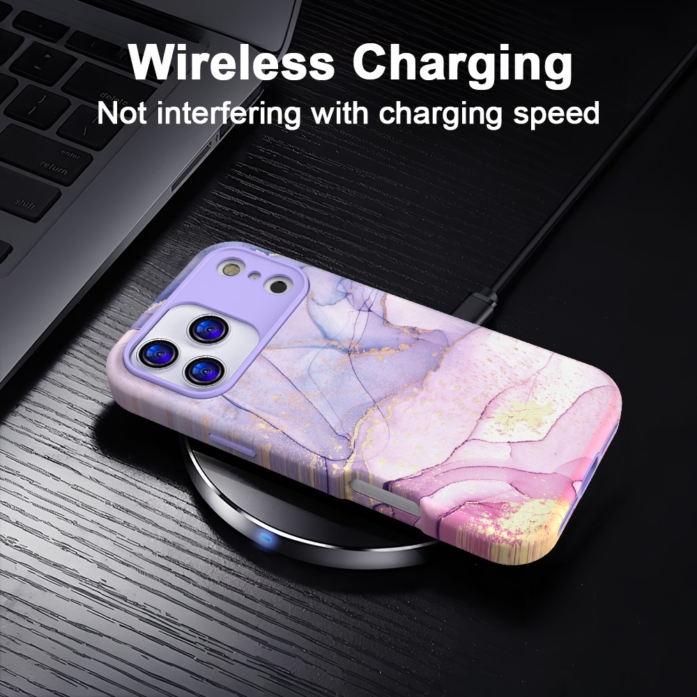  iPhone 17 Pro Skal Hybrid Med Marmor Tryck Lila / Rosa - Teknikhallen.se