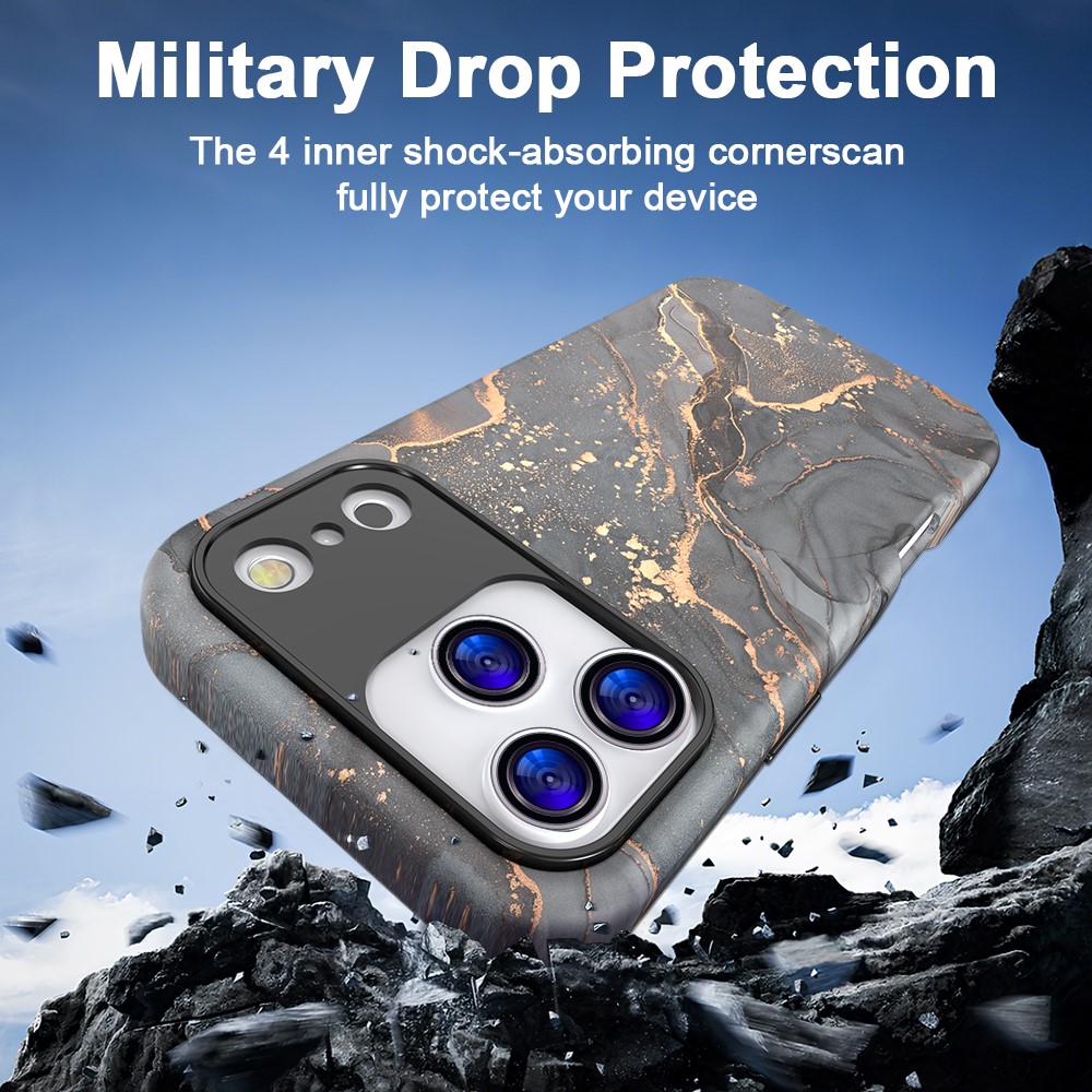  iPhone 17 Pro Skal Hybrid Med Marmor Tryck Grå / Guld - Teknikhallen.se