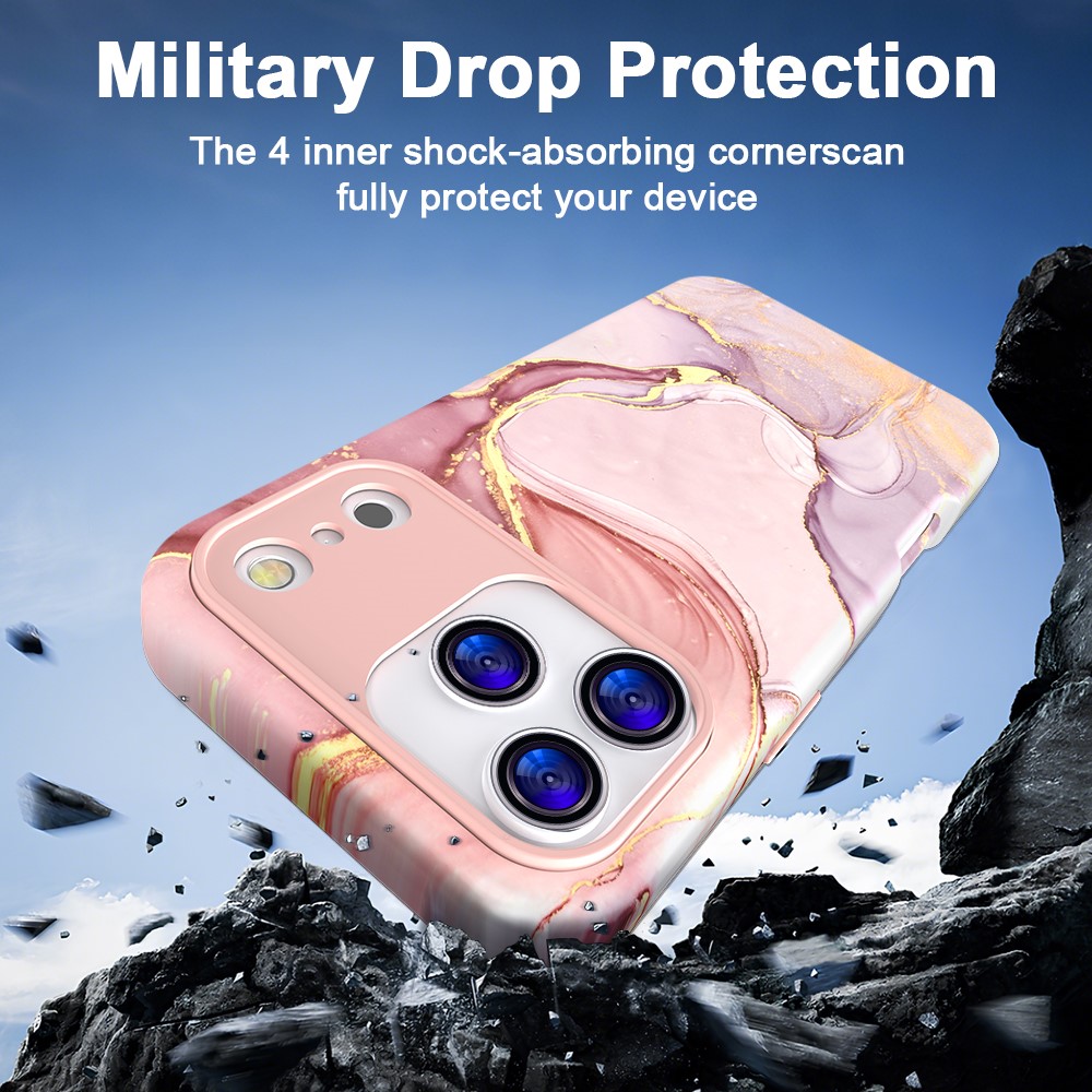  iPhone 17 Pro Skal Hybrid Med Marmor Tryck Rosa - Teknikhallen.se