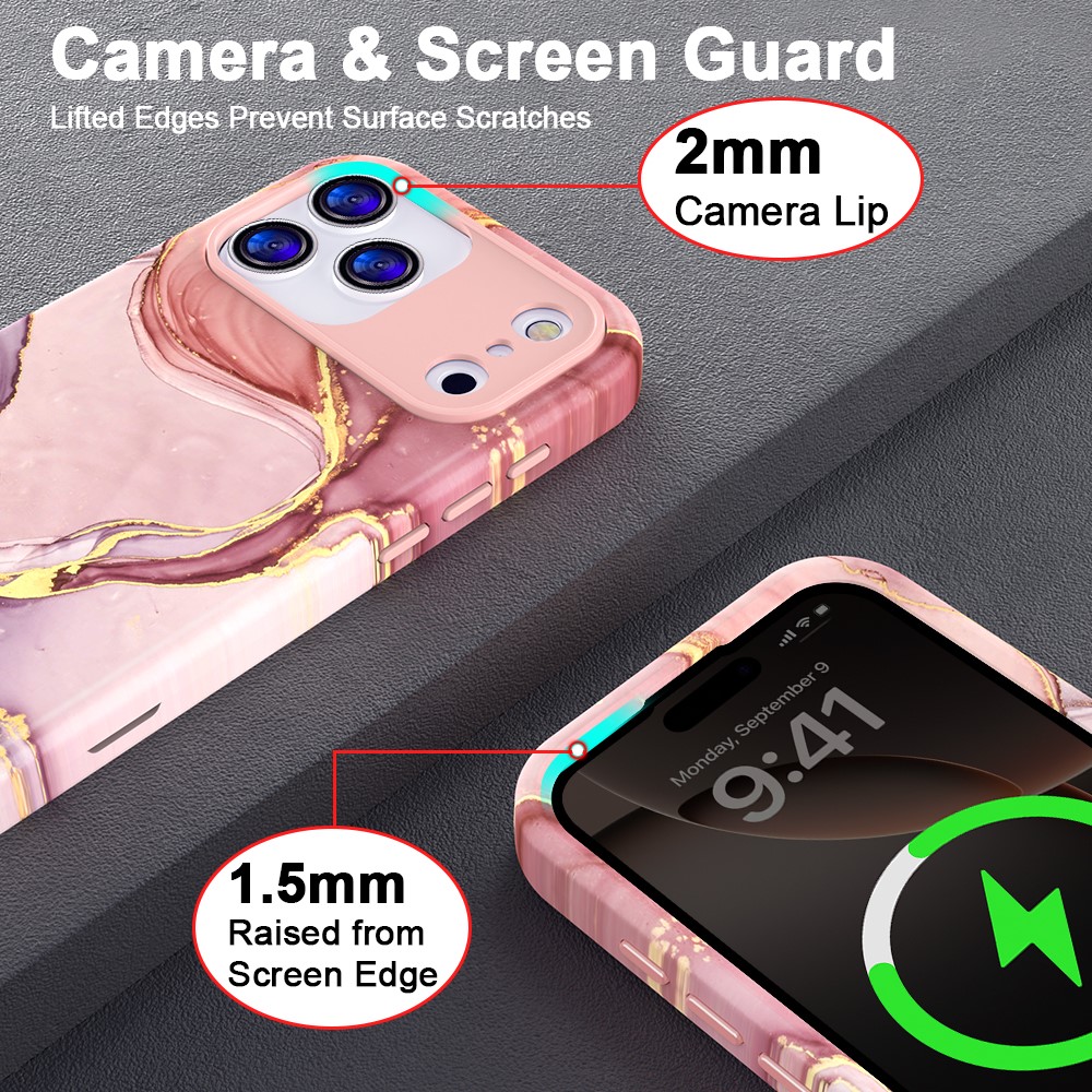  iPhone 17 Pro Skal Hybrid Med Marmor Tryck Rosa - Teknikhallen.se