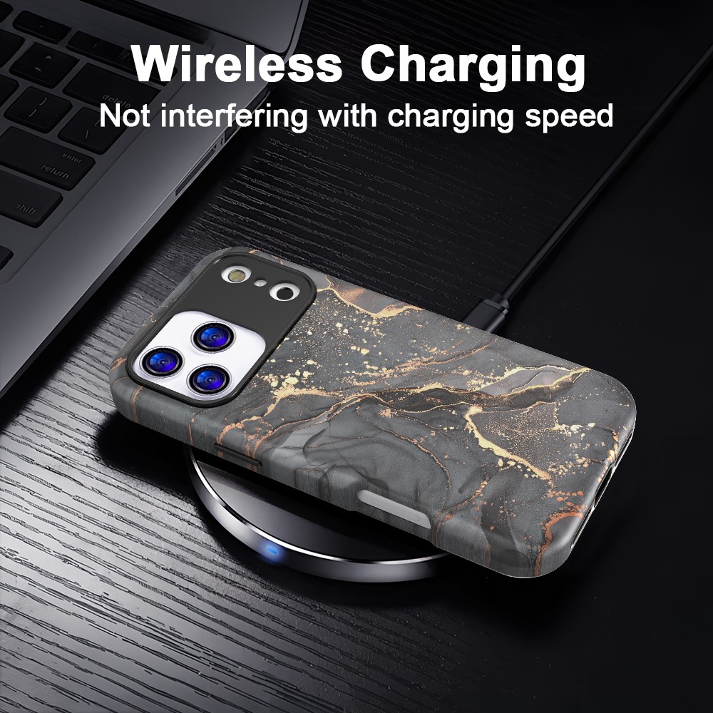  iPhone 17 Pro Max Skal Hybrid Med Marmor Tryck Grå / Guld - Teknikhallen.se