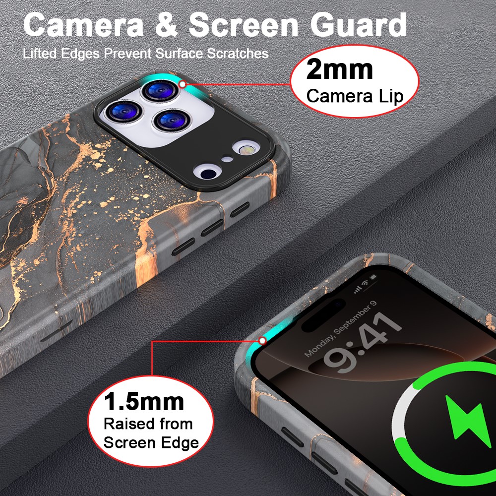  iPhone 17 Pro Max Skal Hybrid Med Marmor Tryck Grå / Guld - Teknikhallen.se