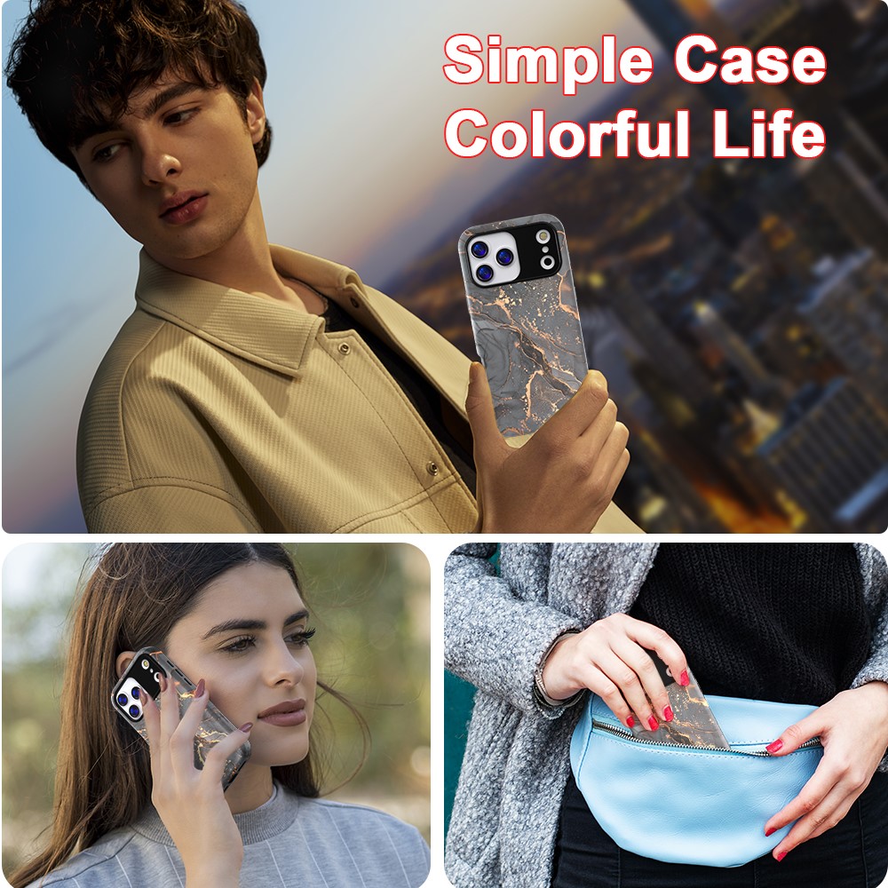  iPhone 17 Pro Max Skal Hybrid Med Marmor Tryck Grå / Guld - Teknikhallen.se