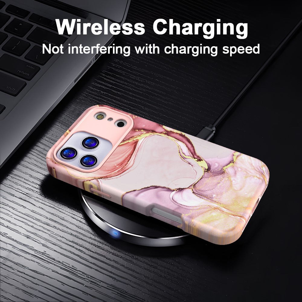  iPhone 17 Pro Max Skal Hybrid Med Marmor Tryck Rosa - Teknikhallen.se