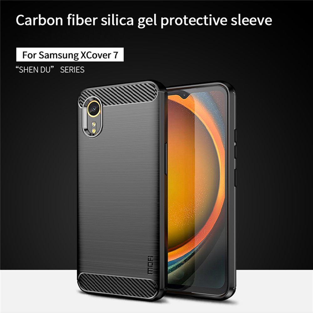 MOFI MOFI Samsung Galaxy Xcover 7 Skal Borstad Stål Textur Svart - Teknikhallen.se