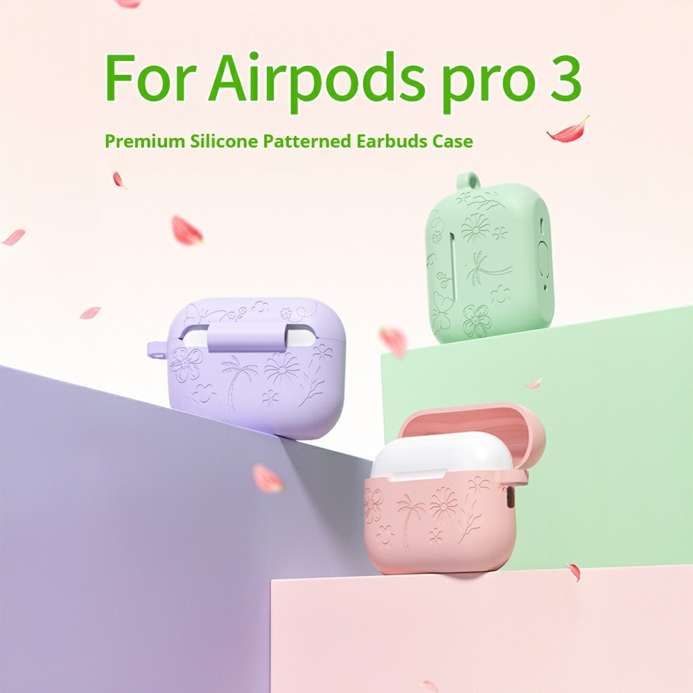 AirPods Pro 3 Skal Med Blommigt Tryck Silikon Lavendel Grå - Teknikhallen.se