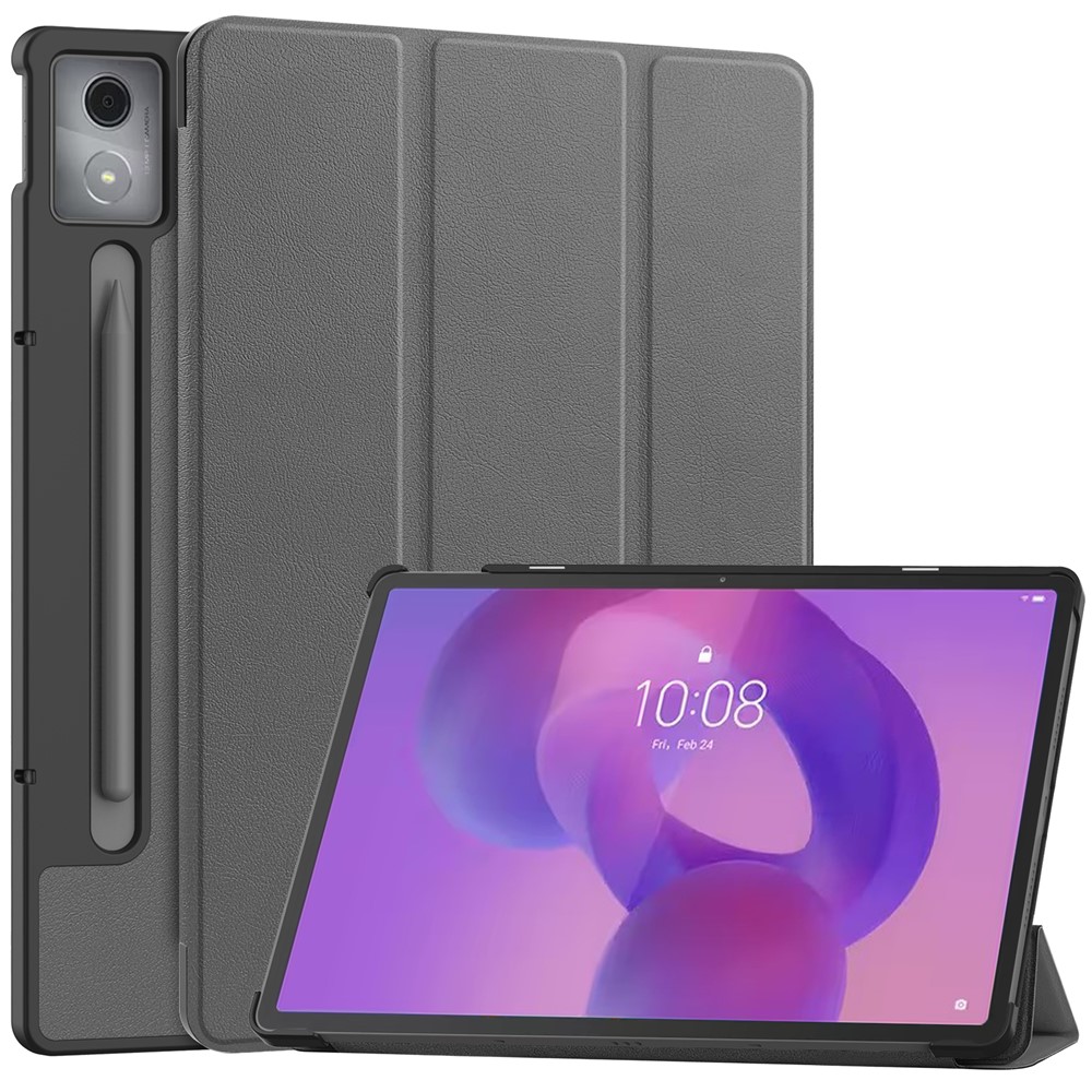  Lenovo Idea Tab Pro Fodral Tri-Fold Läder Grå - Teknikhallen.se