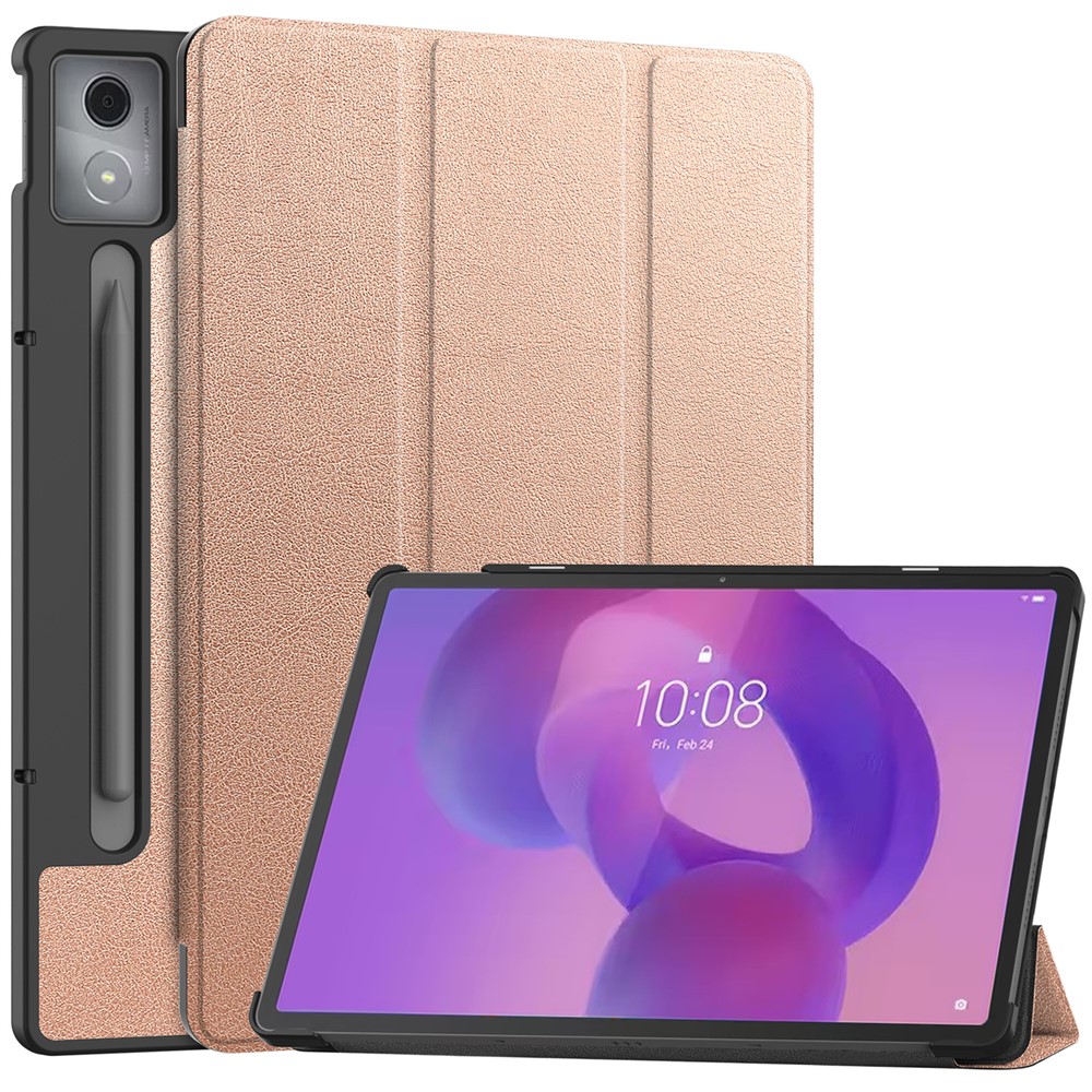  Lenovo Idea Tab Pro Fodral Tri-Fold Läder Roséguld - Teknikhallen.se
