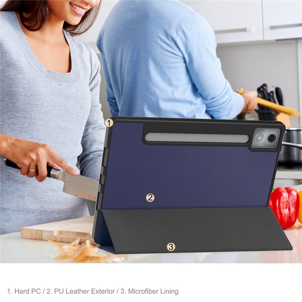  Lenovo Idea Tab Pro Fodral Tri-Fold Läder Mörk Blå - Teknikhallen.se