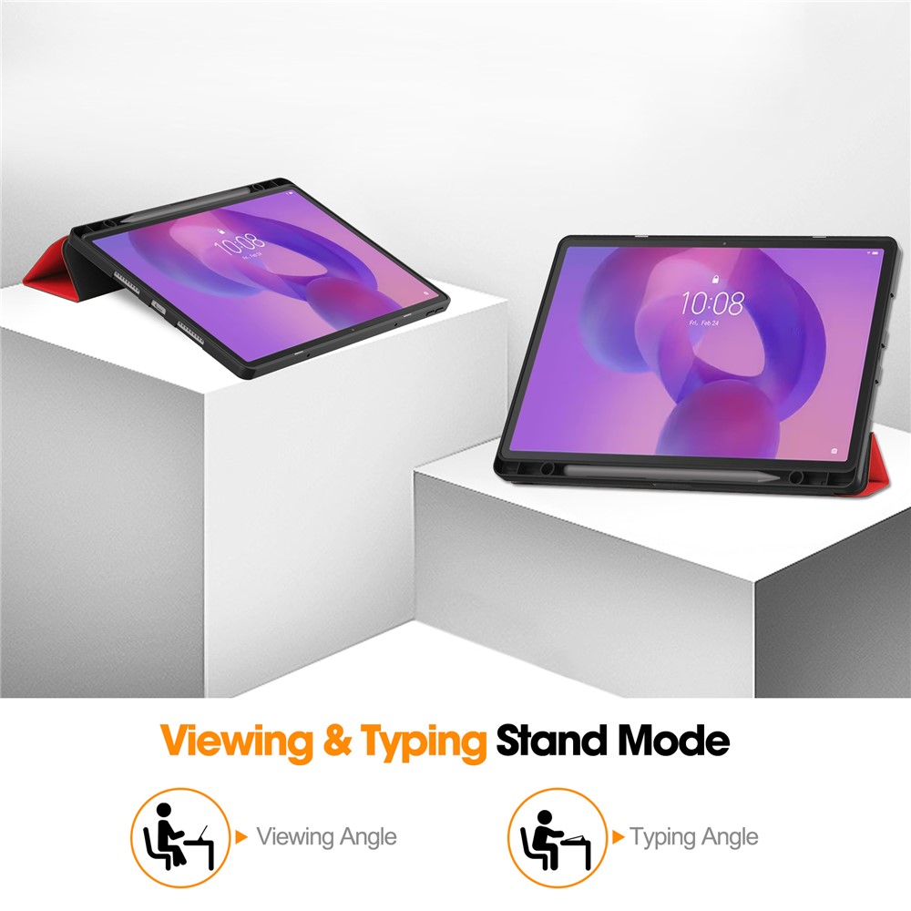  Lenovo Idea Tab Pro Fodral Tri-Fold Läder Röd - Teknikhallen.se