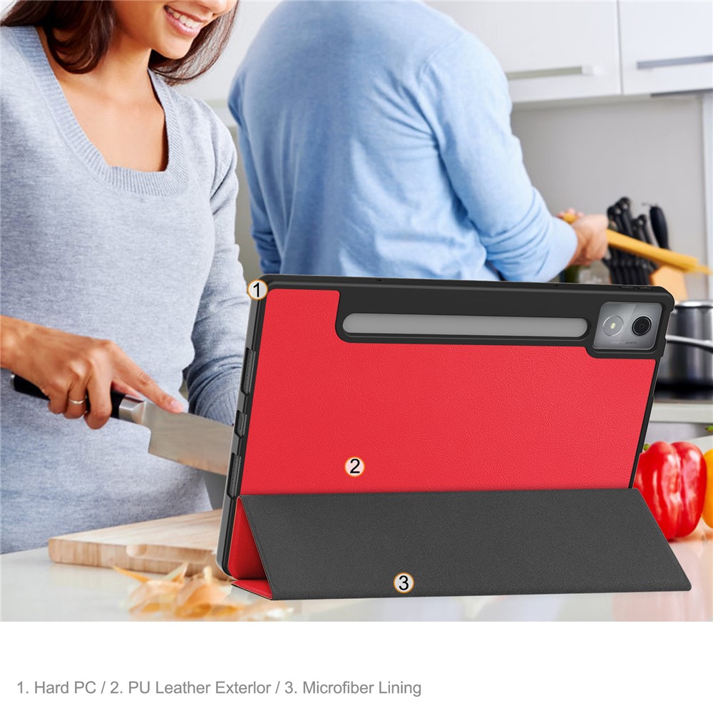  Lenovo Idea Tab Pro Fodral Tri-Fold Läder Röd - Teknikhallen.se