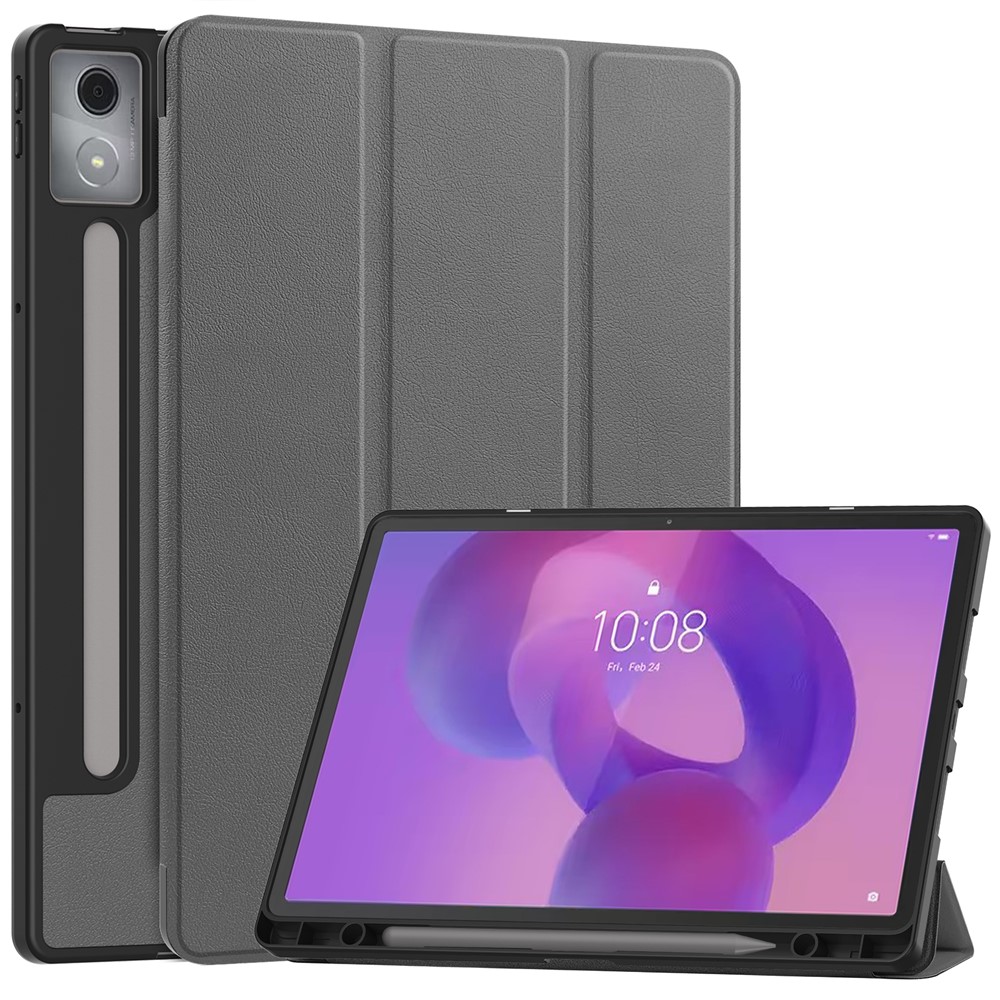  Lenovo Idea Tab Pro Fodral Tri-Fold Läder Grå - Teknikhallen.se