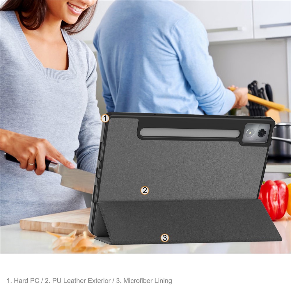  Lenovo Idea Tab Pro Fodral Tri-Fold Läder Grå - Teknikhallen.se