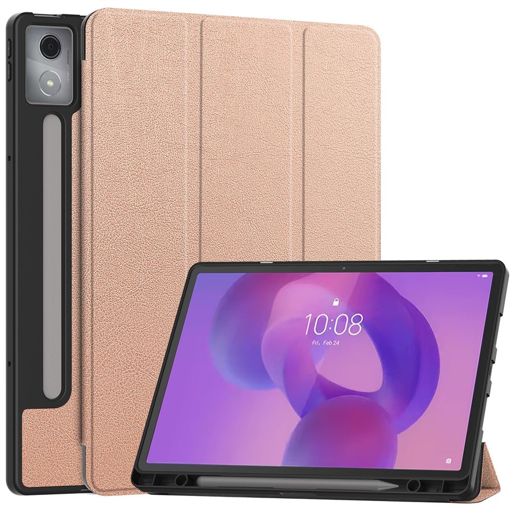  Lenovo Idea Tab Pro Fodral Tri-Fold Läder Roséguld - Teknikhallen.se