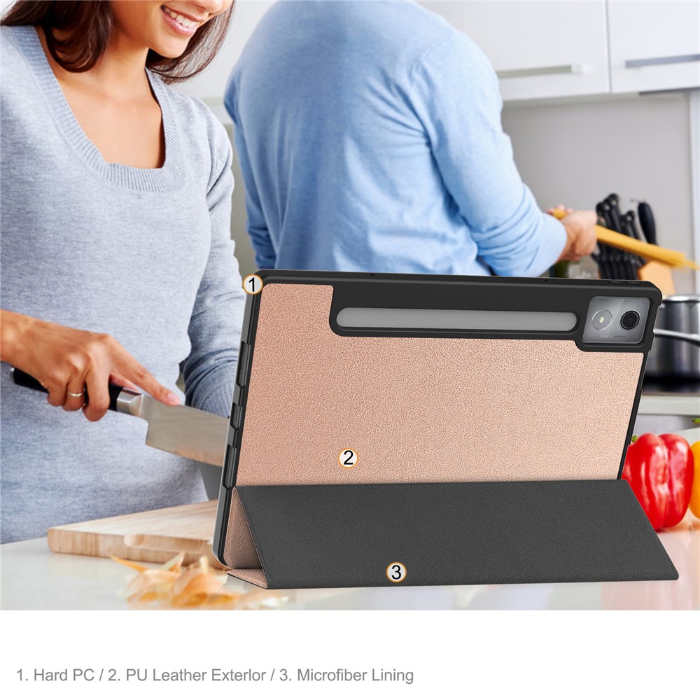  Lenovo Idea Tab Pro Fodral Tri-Fold Läder Roséguld - Teknikhallen.se