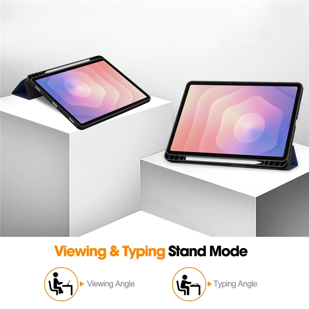  Samsung Galaxy Tab S11 Fodral Tri-Fold Läder Mörk Blå - Teknikhallen.se