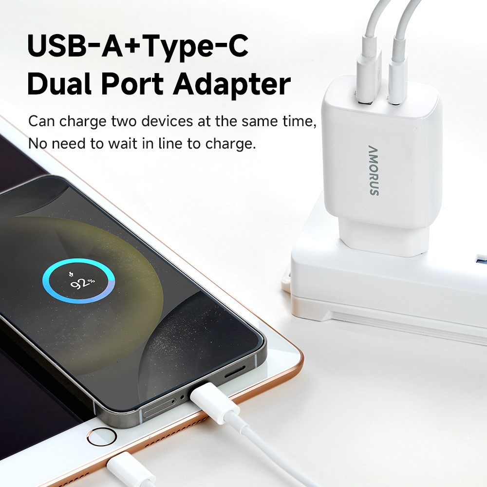 AMORUS Amorus 30W GaN PD QC USB-C / USB-A Väggladdare Vit - Teknikhallen.se