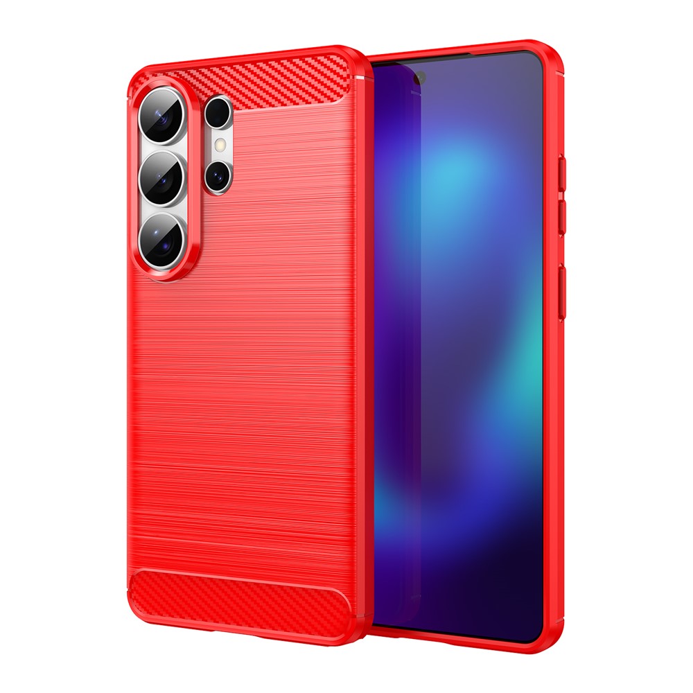  Samsung Galaxy S26 Ultra Skal Borstad Stål Textur Röd - Teknikhallen.se