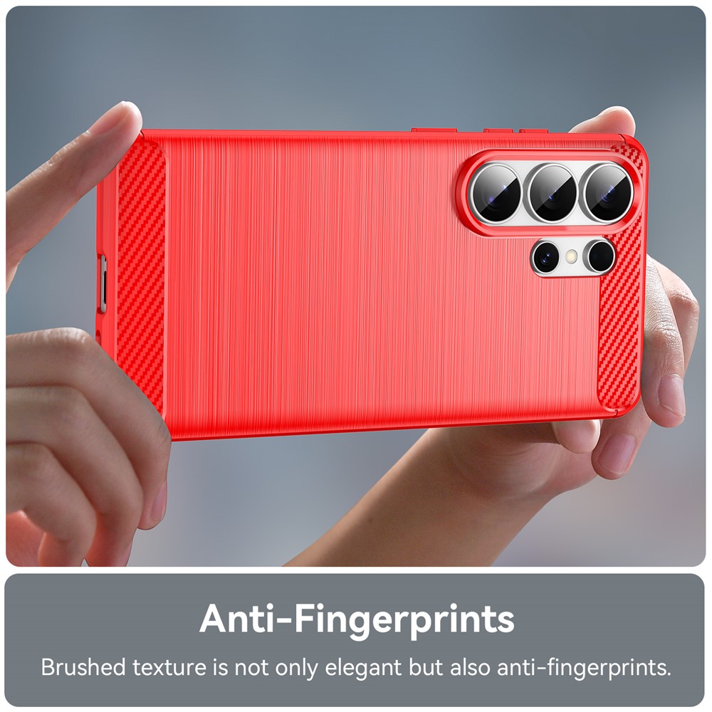  Samsung Galaxy S26 Ultra Skal Borstad Stål Textur Röd - Teknikhallen.se